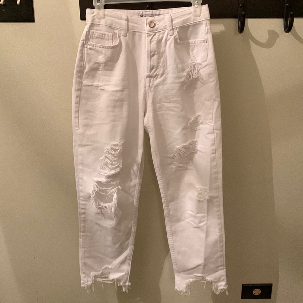Zara white distressed jeans